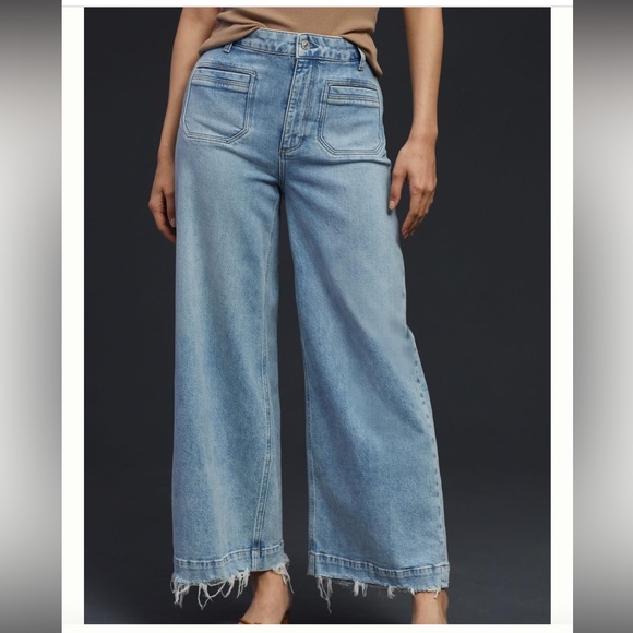 PAIGE Women's Harper Vintage Patch Pocket Jeans - High Rise Wide Leg Denim With Leather Logo